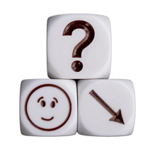 Three dice representing FAQs