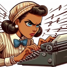 Une dactylo frappe sur son clavier avec énergie