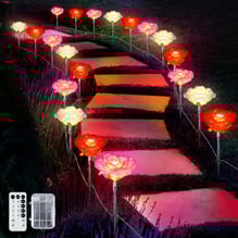 lit flower path lights