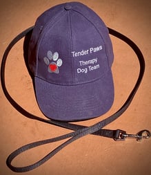 Blue Tender Paws Therapy Dog Team cap with a leash.