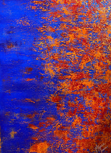 a painting of a rusted metal surface with rusted paint