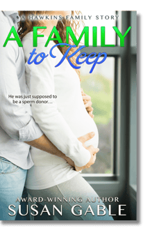 A Family to Keep cover - hero stands behind heroine, hands wrpped tenderly over her pregnant belly