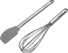a kitchen utensil with a spatula and a whisk