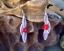 Handmade white quilled paper earrings with red paper flower embellishments hypoallergenic sterling s
