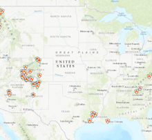 INCIweb fire map sample image from December 2023 of larger fires in the US.