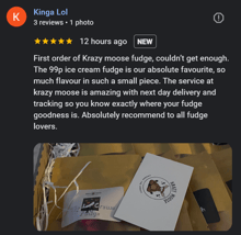 a screen shot of a google review from a happy customer