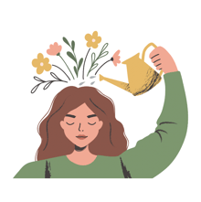 a woman with a watering can watering her brain