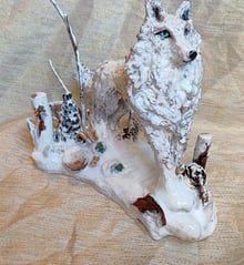 Poterie figurine animale statuette animale déco loup blanc