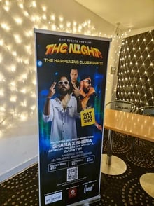 Entry sign to The Happening Club Night where we setup up a black shimmer wall, Brisbane.