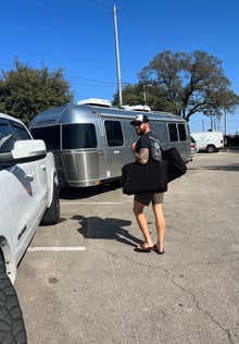 Airstream travel trailer. Getting our new luggage to start our international travel. 