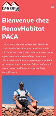 Nous voyons la page d'accueil du site internet de M.Livoireau entreprise Rénov Habitat Paca