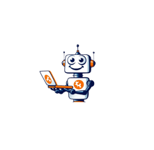 Wesoły robot Strony dla Każdego z kciukiem w górę, promujący tworzenie stron internetowych dla firm