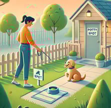 a woman walking a dog on a leash