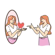 A woman loving herself in front of the mirror