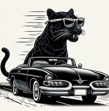 onça preta pilotando um carro