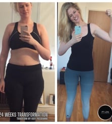 A female showing her fat loss