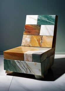 a chair made out of marble tiles
