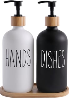 Glass Soap Dispenser Set, Contains Hand Soap and Dish Soap Dispenser