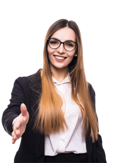 Moça jovem do corporativo de mão estendida