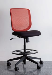 Red mesh Sensit T127 drafting stool with black seat and footring, front view