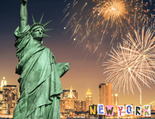 a statue of liberty and fireworks in the background