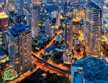 a cityscape of a city at night