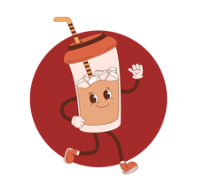 a cartoon character holding a drink in a cup