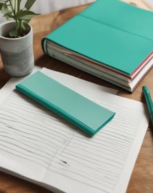 white notebook beside white ceramic mug on brown wooden table