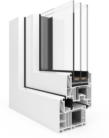 a window with a white frame and a white frame