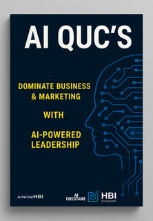 Cover of "AI QUC’s: Leadership Redefined" — an AI-powered business strategy ebook by HBI Ecosystem.