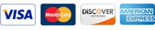 Accepted payment methods: Visa, MasterCard, Discover, and American Express credit card logos.