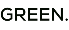 a green and black logo with the words green and white
