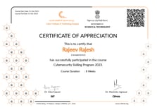 certificate of rajeev rajesh, Rajeev Rajesh