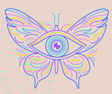 Dessin d'un papillon coloré aux ailes vibrantes, symbolisant transformation et liberté