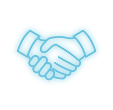 blue glowing handshake icon