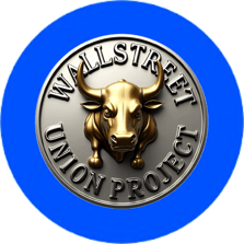 a wall street union union logo on a blue circle