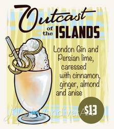 Illustrations from the menu for Beachbum Berry's Latitude 29 by New Orleans artist Melissa Vandiver.