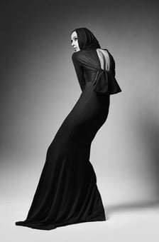 Elizabeth Lotz (Liz Lotz) art director fashion elegance woman high fashion theatre model black dress stance Avant