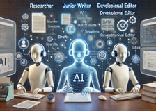 Multiple AI agents collaborating as researcher, junior writer, and developmental editor