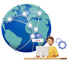 a conected world and a man working online