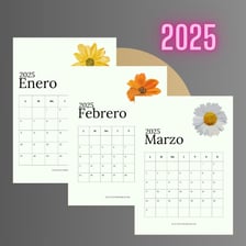 Calendarios mensuales 2025 con diseños de flores