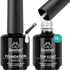 Beetles 2 Pcs 15ml No Wipe Gel Top Coat and Base Coat Set - Shine Finish and Long Lasting, Soak Off 