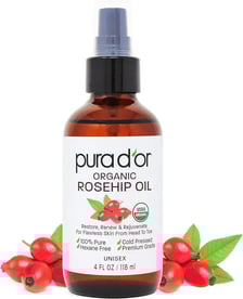 PURA D'OR 4 Oz ORGANIC Rosehip Seed Oil Hair Relaxer 100% Pure Cold Pressed USDA Certified All Natur