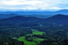 Mountains, valleys with lush green mountains with blue sky