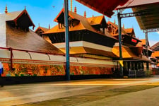 Temple complex with a beautiful architecture and a road in front of temple