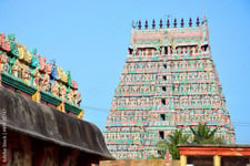 A beautiful temple shrine with colorful painting of Hindu temple