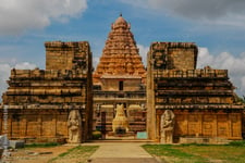 A beautiful temple with ancient sculptures with golden color