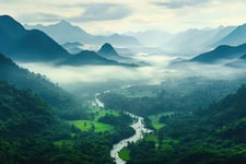 A beautiful scenery of western ghats with water flowing in middle of mountain ranges