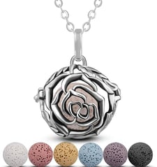 Essential Oil Diffuser Necklace Aromatherapy Jewelry Lava Rock Stone Pendant Vintage Rose Flower