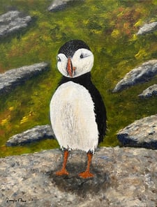 A Puffin, 2025, Acrylic on canvas, 10 x 8 x 3/4 inches, $140